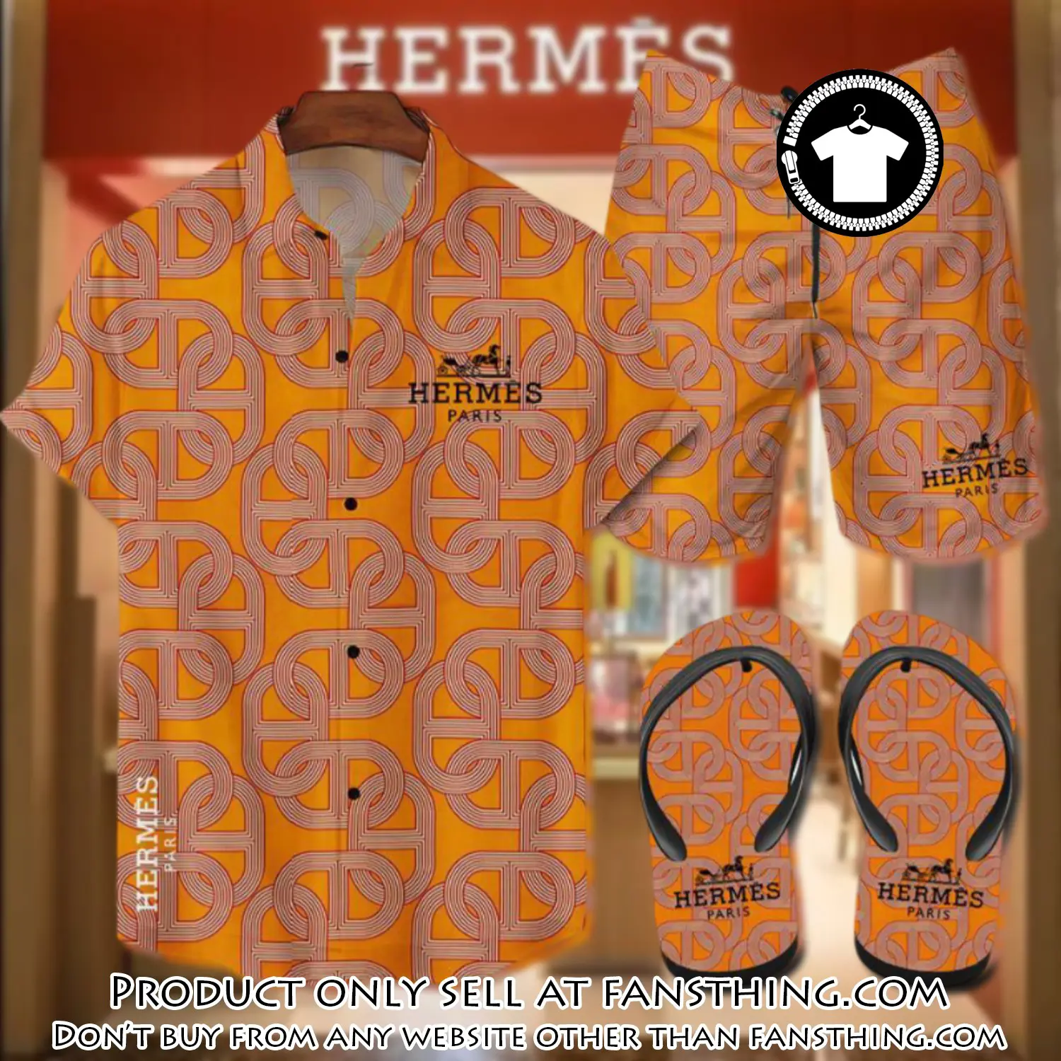 Hermes flip flops and combo hawaii shirt shorts luxury brand summer outfit hsf082 fst0012946